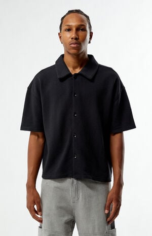 Black Stone Solid Textured Camp Shirt image number 1