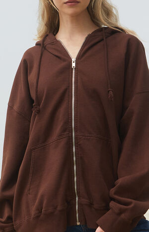 Brown Christy Full Zip Oversized Hoodie image number 2