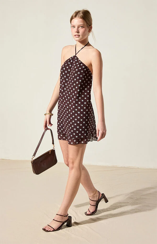 slim fit dress slacks Lovely Life Halter Polka-Dot Mini Dress (Black/White) · NanaMacs main image 0