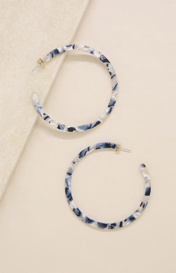 Tan & Black Marbled Resin Hoop Earrings
