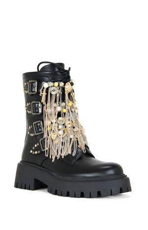 Megumi Black Chained Up Faux Leather Combat Boots image number 2