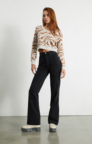 Eco Black Wave Panels High Waisted Bootcut Jeans Eco Black Wave Panels High Waisted Bootcut Jeans image number 1