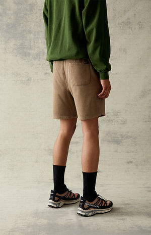 Fleece Washed Tan Sweat Shorts image number 5
