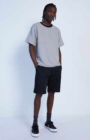 White & Black Striped Cropped Oversized T-Shirt image number 1