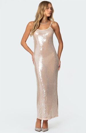 Sheer Sequin Slitted Maxi Dress image number 4