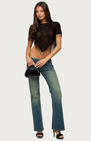 Yanna Beaded Fringe Poncho Top image number 5