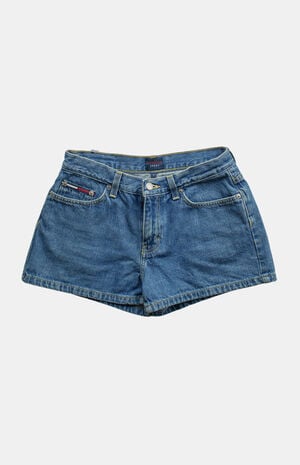 2000s Y2K Micro Medium Blue Low Rise Jean Shorts image number 1
