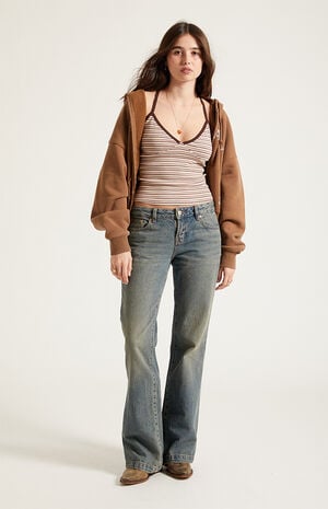 Jade Low Rise Bootcut Jeans Button Pocket Dark Blue image number 6