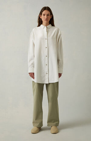 Women's White Oxford Button Down Shirt image number 6