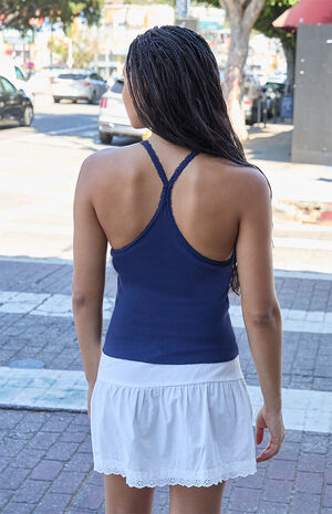 Navy Ribbed Lace Tank Top image number 3