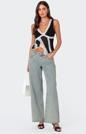 Chiffon & Lace Sheer Asymmetric Top image number 2