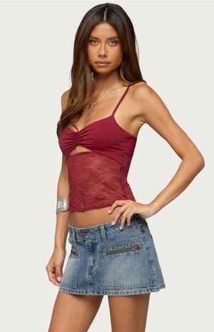 Damarie Cutout Ruched Sheer Lace Top image number 2