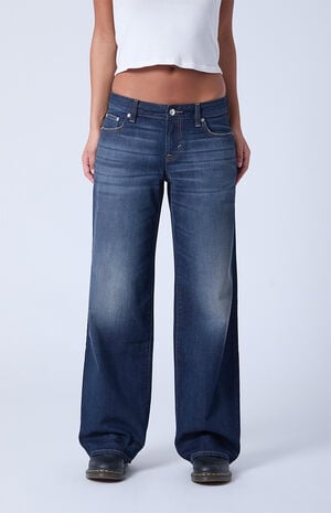 Zoe Low Rise Girlfriend Jeans Whiskering Dark Blue image number 2