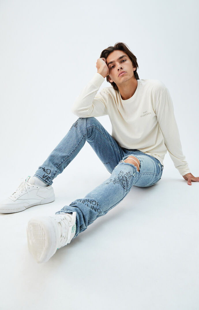 pacsun light ripped stacked skinny jeans