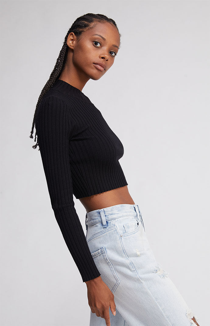 black cropped mock neck sweater