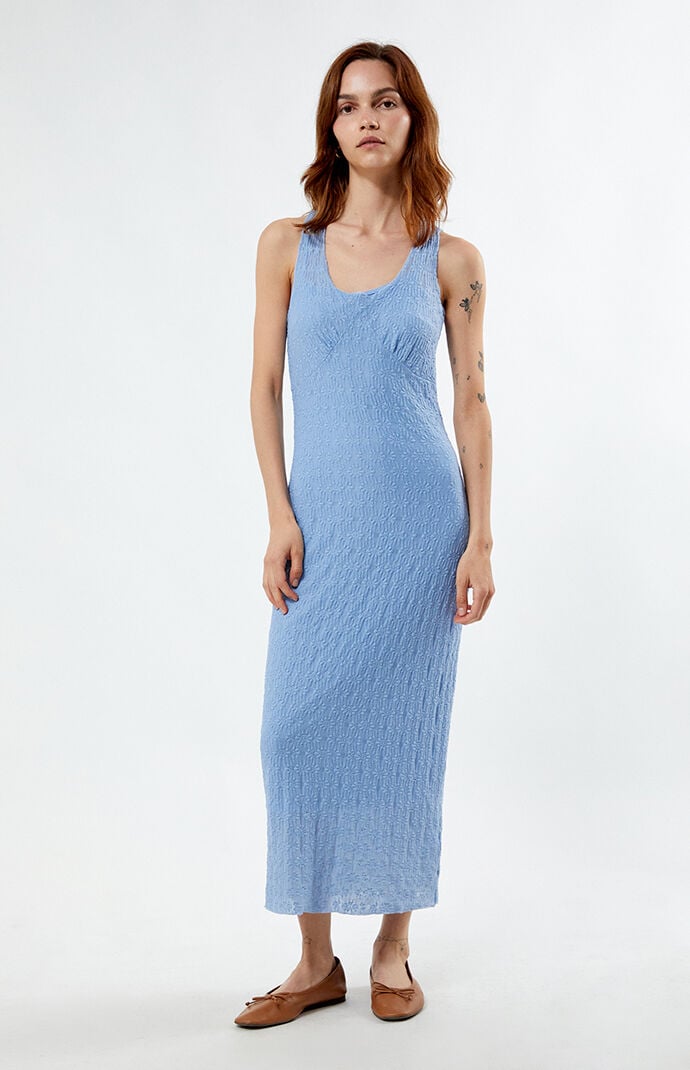Daisy Street Women s Mesh Layered Maxi Dress in Blue Size Small