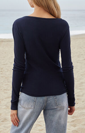 Navy Leah Long Sleeve Top image number 3