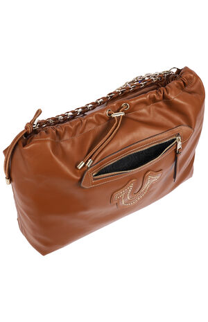 Cognac Vintage Chain Soft Hobo Bag image number 6