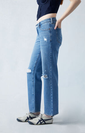 Eco Medium Indigo V-Dip Ripped '90s Straight Leg Jeans image number 4