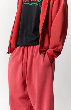 Red Washed Fleece Extreme Baggy Sweatpants image number 5