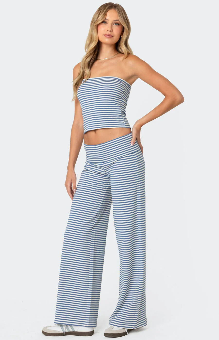 Petite Lilah Striped Fold Over Trousers