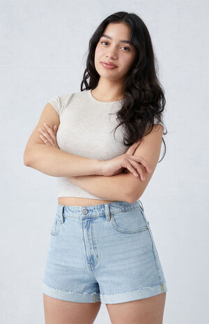 Stretch Light Indigo Curve Mom Shorts image number 1