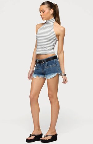 Meshy Studded Denim Micro Shorts image number 4