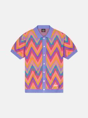 Teal Zigzag Short Sleeve Polo Cardigan image number 1