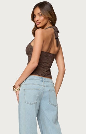 Zolah Lace Straight Neck Halter Top image number 3