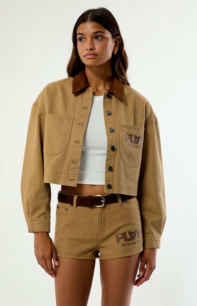 PLAY PALM ANGELS Corduroy Collar Cropped Workwear Jacket