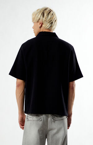 Black Floral Embroidered Oversized Resort Camp Shirt image number 4