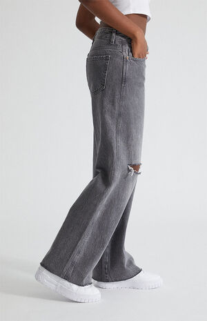 Eco Black Distressed Low Rise Baggy Jeans image number 3