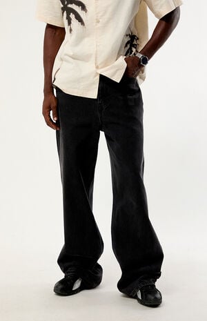 Black Graffiti Logo Baggy Wide Leg Jeans image number 2
