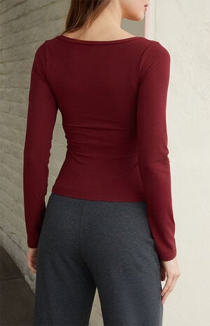 Burgundy Amara Surplice Long Sleeve Top image number 3