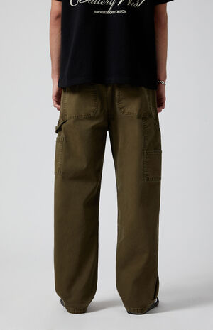 Stretch Olive Baggy Carpenter Pants image number 4