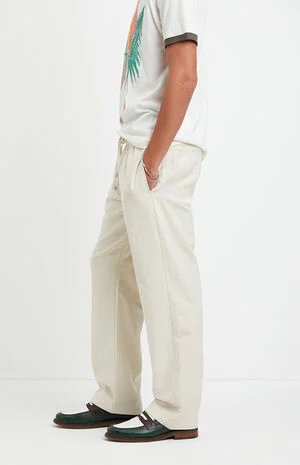 Cream Straight Leg Linen Pants image number 3