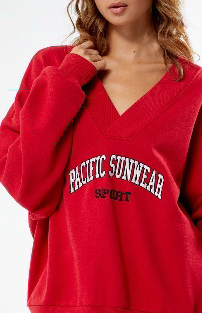 Red v neck sweatshirt outlet