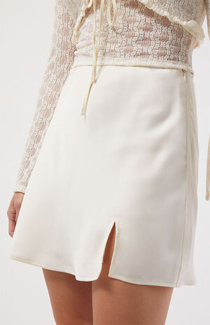 Cream Satin Mini Skirt image number 2