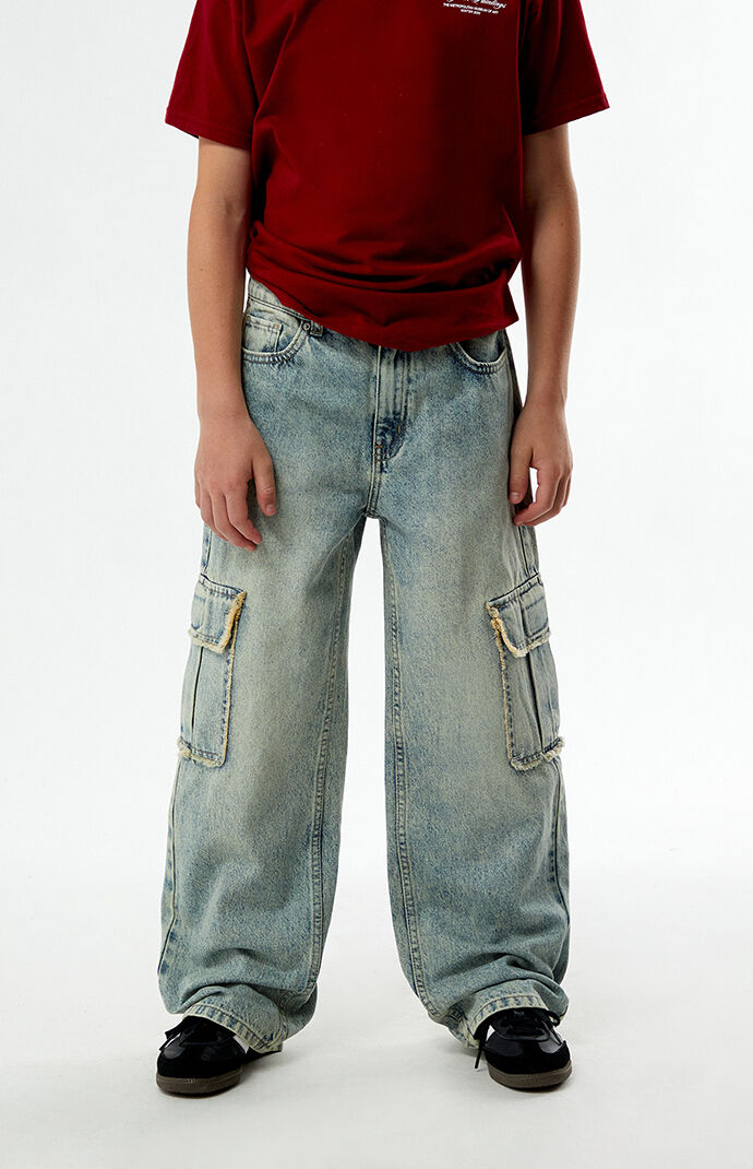 Pacsun Kids Baggy Jeans Frayed Cargo Acid Wash | PacSun