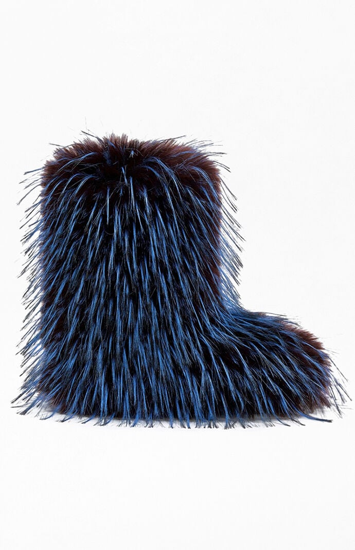 AZALEA WANG Women's Lenix Blue Faux Fur Booties