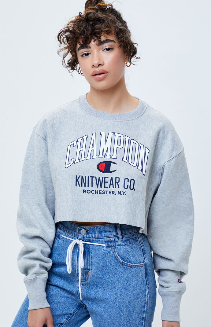 champion cropped grey hoodie