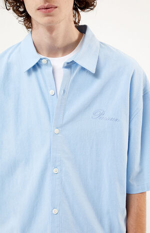 Blue Cropped Boxy Button Down Shirt image number 2