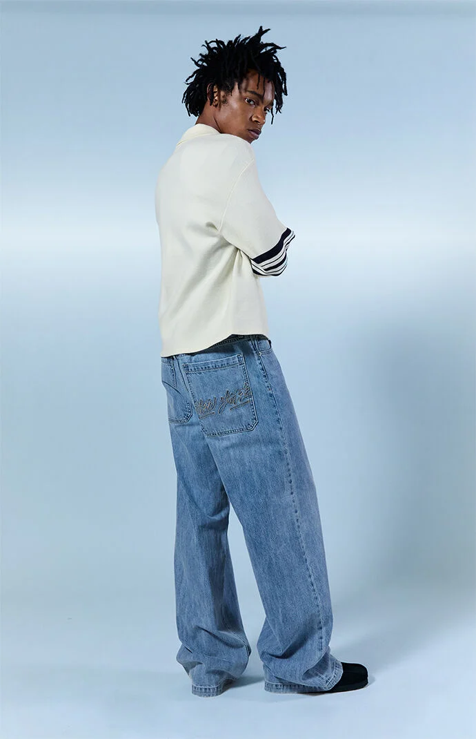 Pacsun Blake Extreme Baggy Jeans NY Embroidery Medium Blue