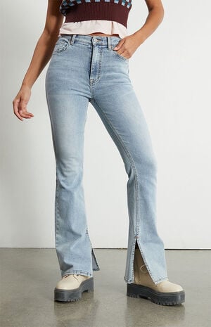 Light Blue High Waisted Slim Flare Jeans image number 2