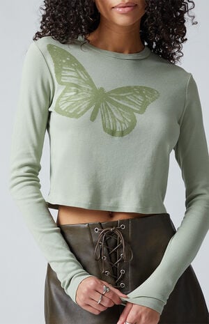 Butterfly Long Sleeve Cropped T-Shirt image number 3