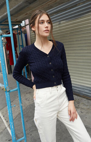 Navy Cable Stitch Cardigan image number 1