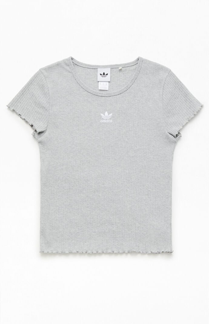 adidas Heather Grey Ribbed Lettuce Edge T-Shirt