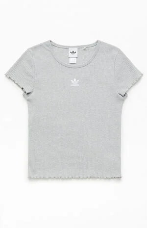 Heather Grey Ribbed Lettuce Edge T-Shirt image number 1
