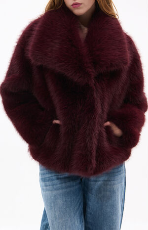 Regina Burgundy Faux Fur Coat image number 1