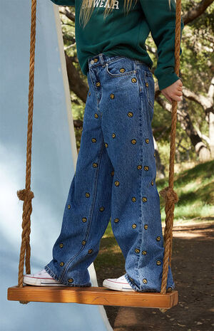 Smiley Embroidered Baggy Jeans image number 3